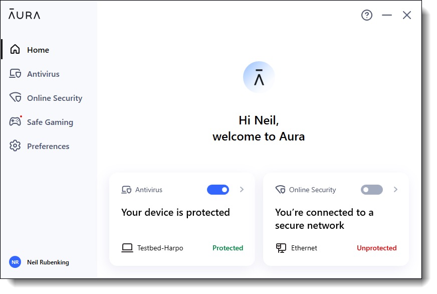 Aura security main window (PCMag)