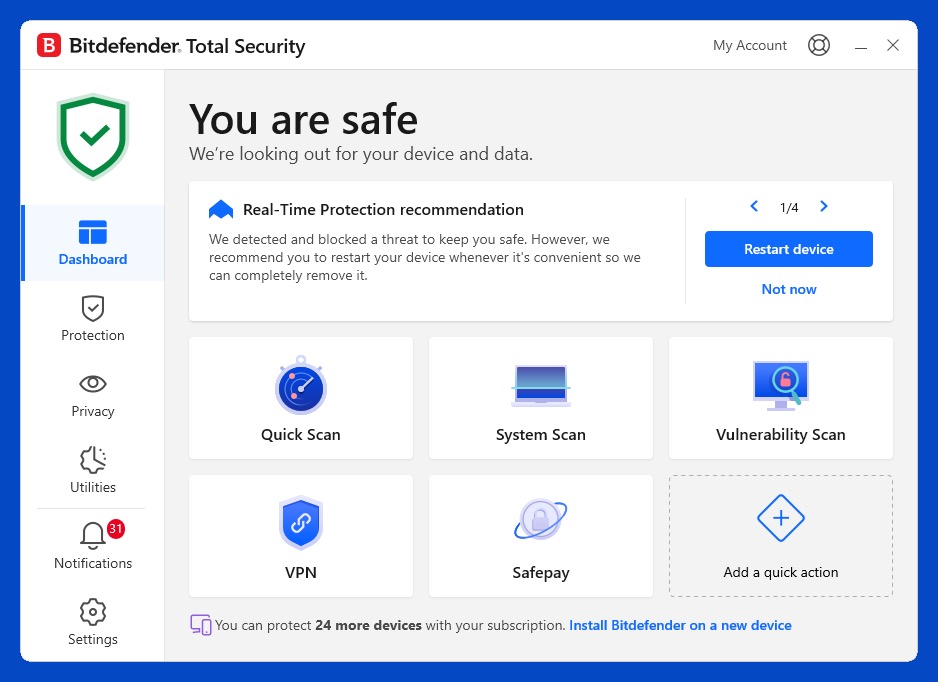 Bitdefender Total Security main window (PCMag)