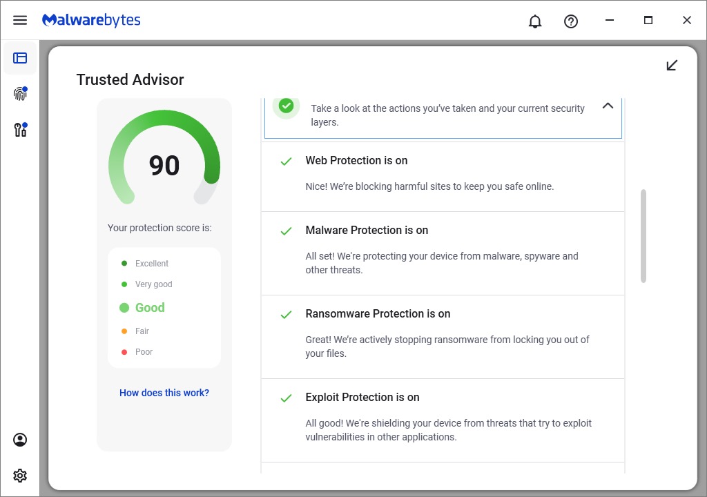 Malwarebytes Premium Trusted Advisor dashboard (PCMag)